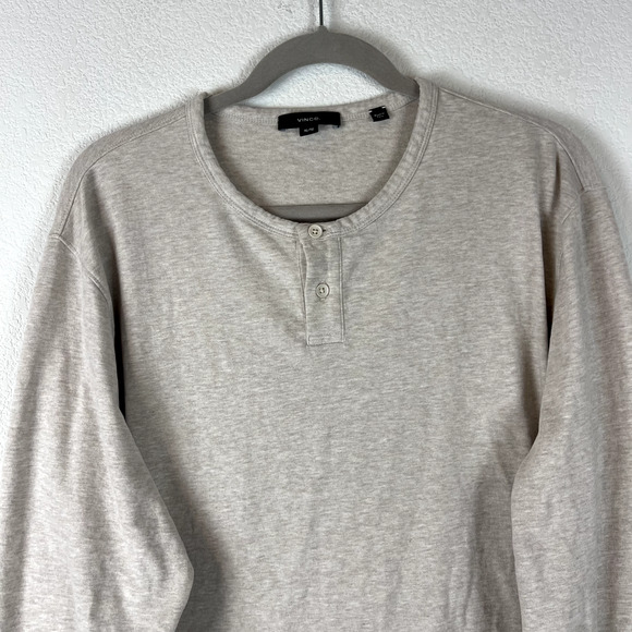 Vince Sueded Jersey Long Sleeve Henley Shirt Mens XL Beige Soft Classic Preppy - Picture 4 of 16